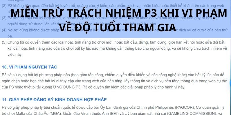 P3 được phép miễn trừ trách nhiệm nếu hội viên vi phạm quy định độ tuổi